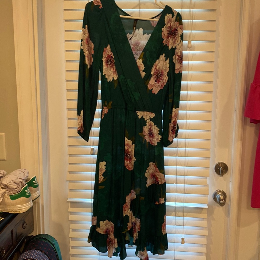 Dark green with blush floral print dress